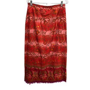 Vintage Harolds Red Paisley Silk Long Pencil Skirt Size 12